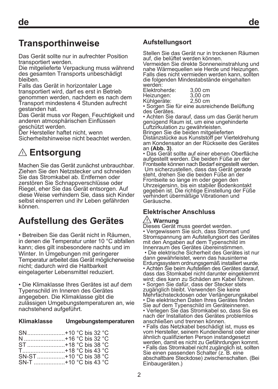 De transporthinweise, Entsorgung, Aufstellung des gerätes | Blomberg SSM 1350 User Manual | Page 9 / 100