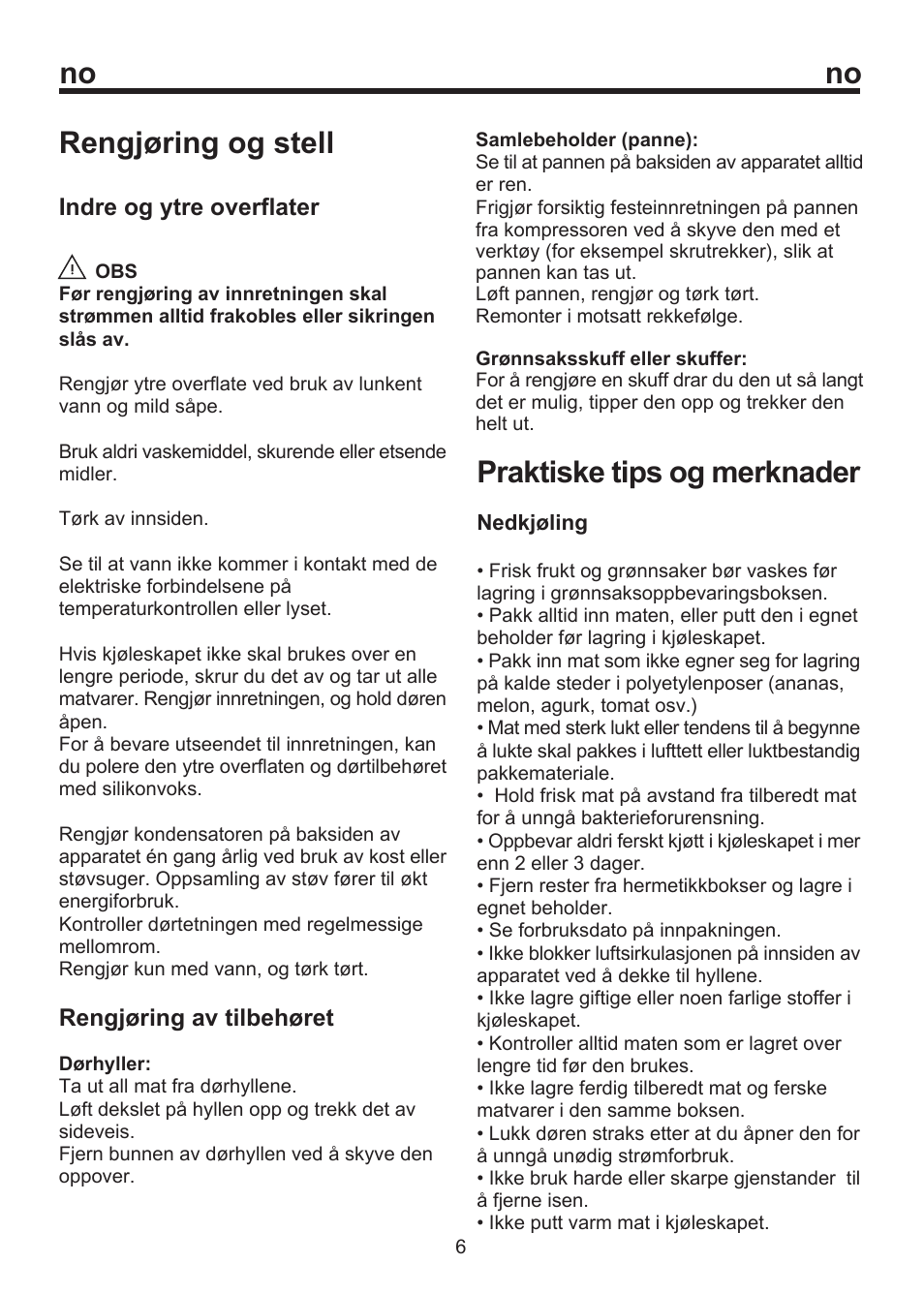 No rengjøring og stell, Praktiske tips og merknader | Blomberg SSM 1350 User Manual | Page 94 / 100