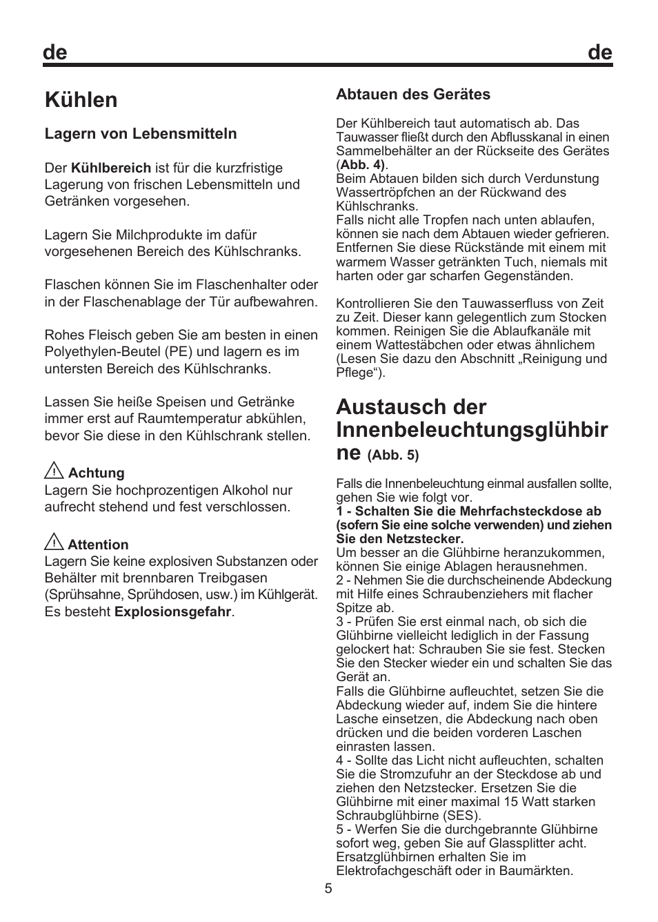 De kühlen, Austausch der innenbeleuchtungsglühbir ne | Blomberg SOM 9750 A+ User Manual | Page 20 / 97