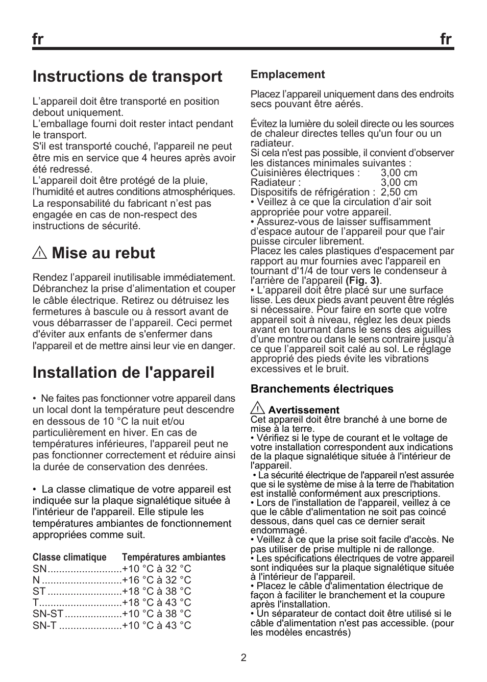 Fr instructions de transport, Mise au rebut, Installation de l'appareil | Blomberg SOM 9750 A+ User Manual | Page 26 / 97