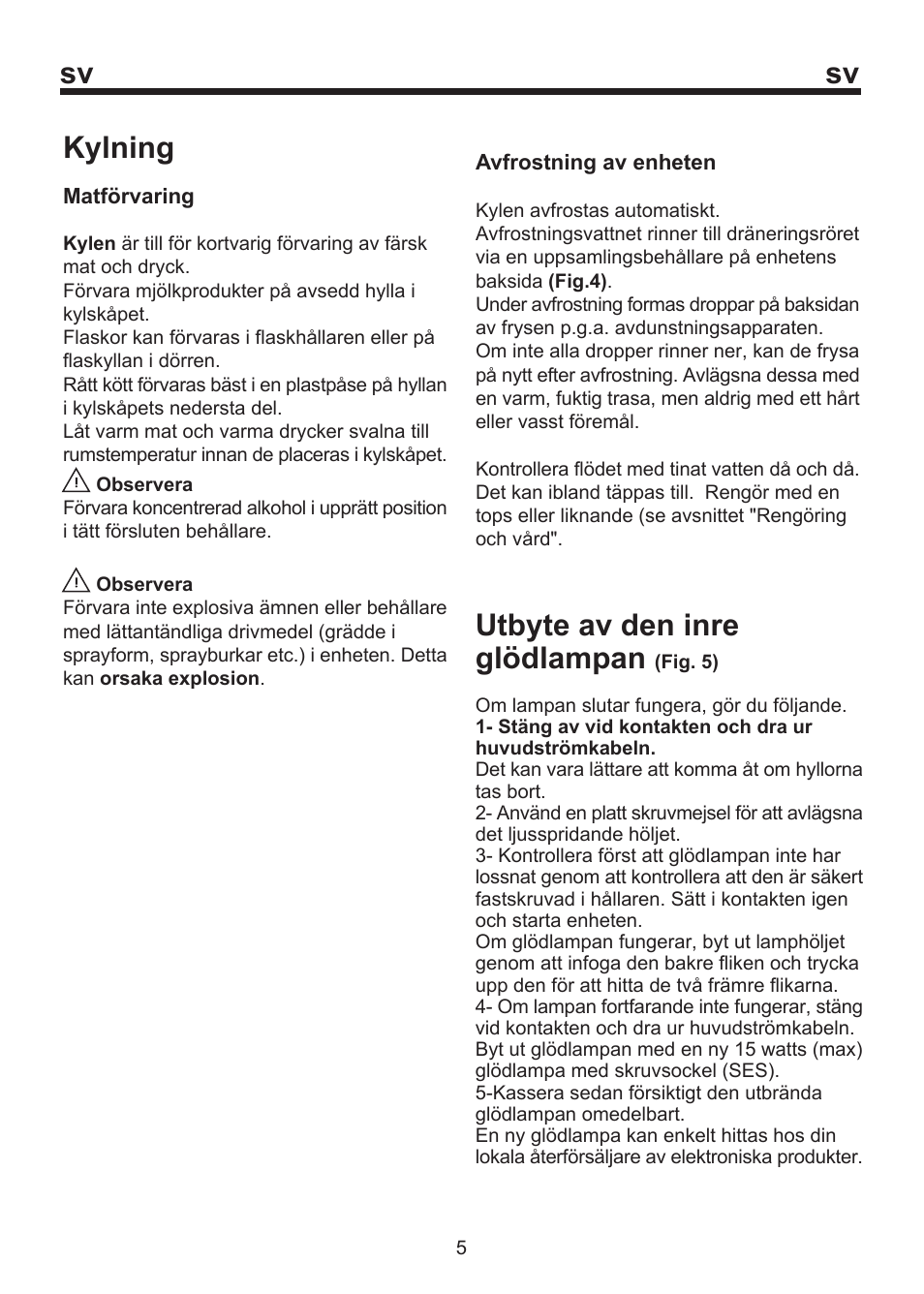 Sv kylning, Utbyte av den inre glödlampan | Blomberg SOM 9750 A+ User Manual | Page 56 / 97