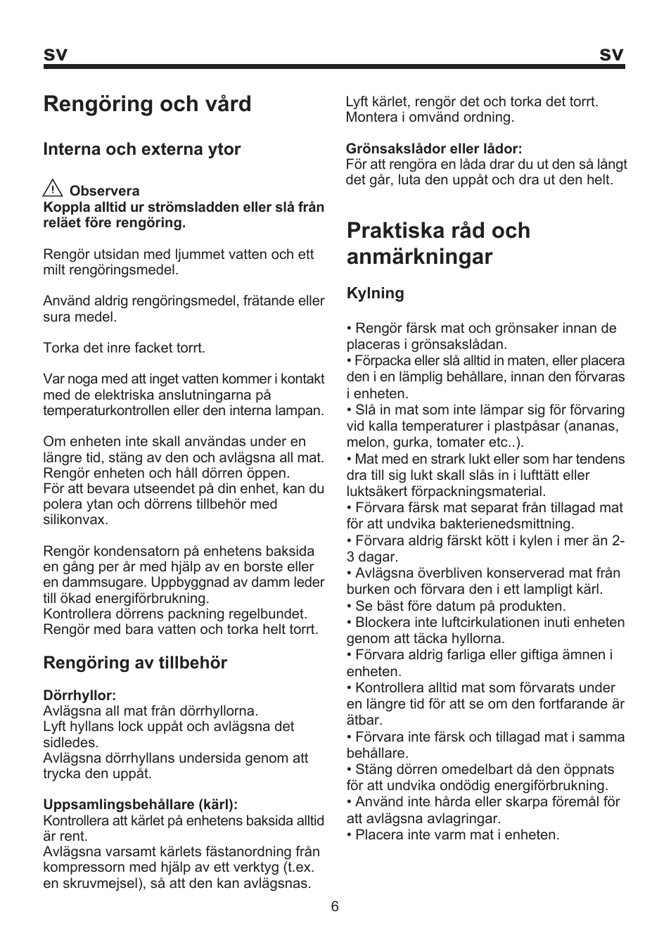Sv rengöring och vård, Praktiska råd och anmärkningar | Blomberg SOM 9750 A+ User Manual | Page 57 / 97