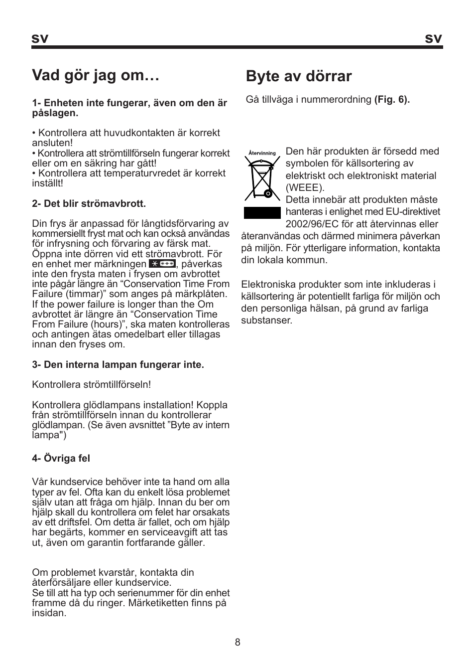 Sv vad gör jag om, Byte av dörrar | Blomberg SOM 9750 A+ User Manual | Page 59 / 97