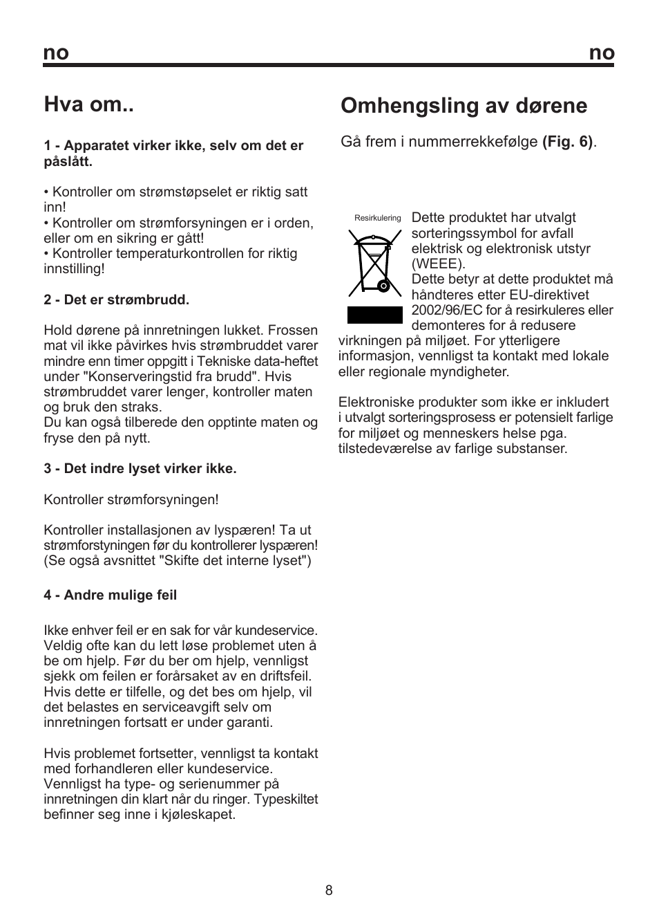 No hva om, Omhengsling av dørene | Blomberg SOM 9750 A+ User Manual | Page 68 / 97