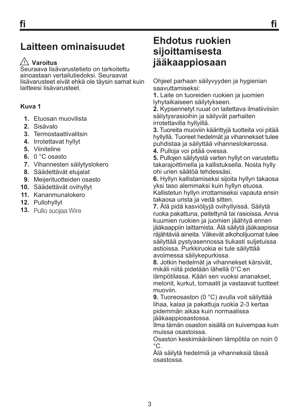 Laitteen ominaisuudet, Ehdotus ruokien sijoittamisesta jääkaappiosaan | Blomberg SOM 9750 A+ User Manual | Page 72 / 97
