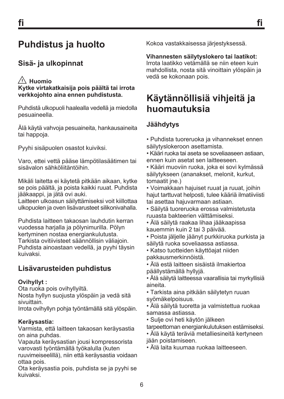 Fi puhdistus ja huolto, Käytännöllisiä vihjeitä ja huomautuksia | Blomberg SOM 9750 A+ User Manual | Page 75 / 97