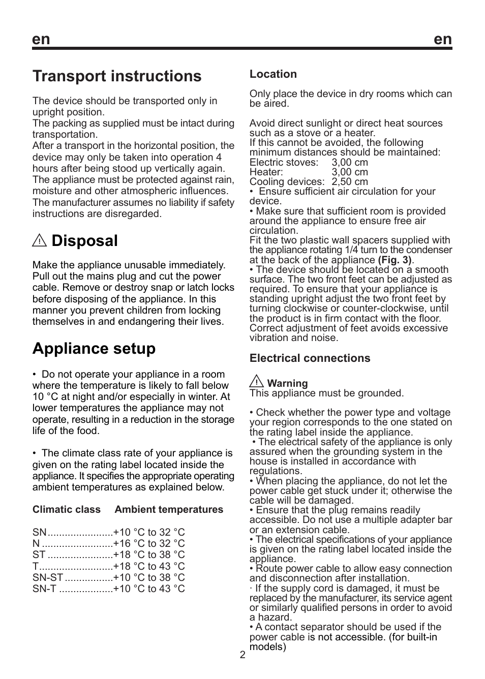 En transport instructions, Disposal, Appliance setup | Blomberg SOM 9750 A+ User Manual | Page 8 / 97