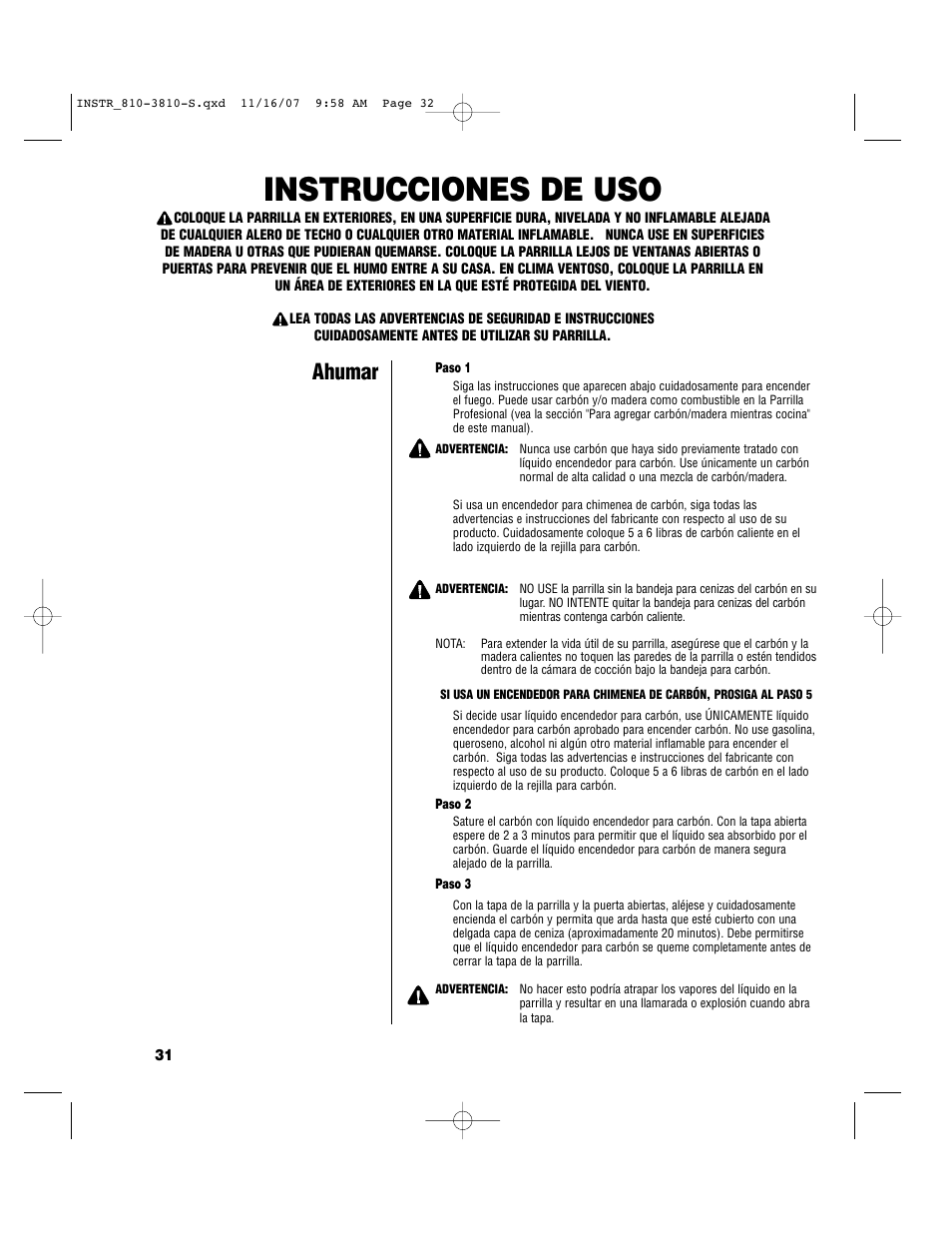 Instrucciones de uso, Ahumar | Brinkmann 810-3810-S User Manual | Page 32 / 40