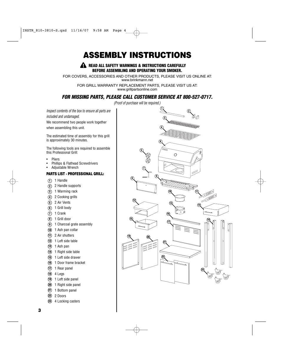Assembly instructions | Brinkmann 810-3810-S User Manual | Page 4 / 40