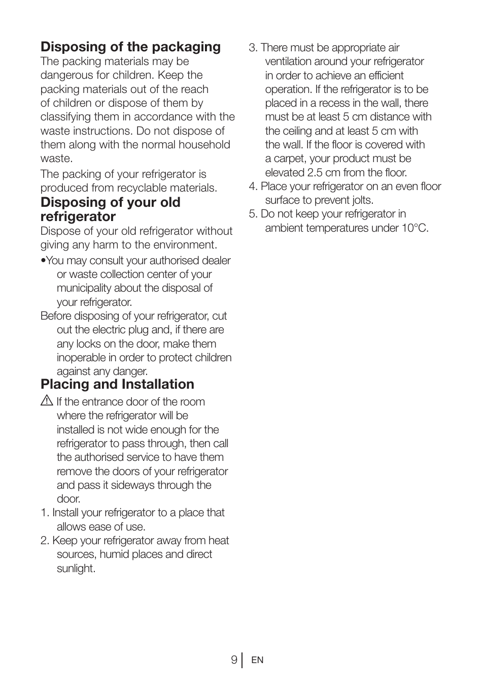 Disposing of the packaging, Disposing of your old refrigerator, Placing and installation a | Blomberg KNM 1551 iF A+ User Manual | Page 13 / 312