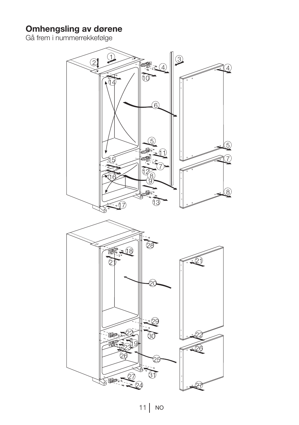 Omhengsling av dørene | Blomberg KNM 1551 iF A+ User Manual | Page 133 / 312