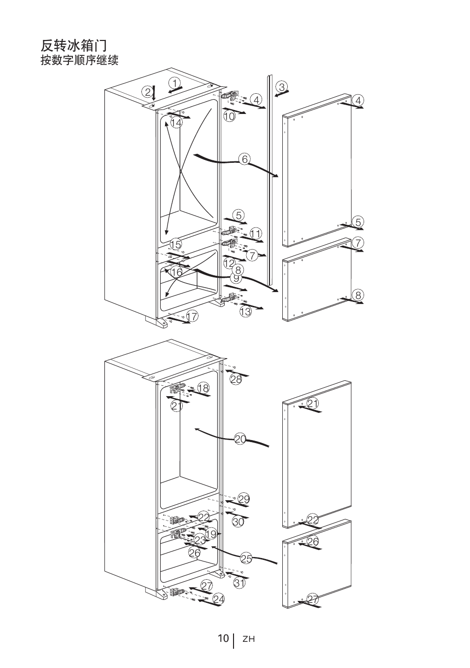 反转冰箱门 | Blomberg KNM 1551 iF A+ User Manual | Page 168 / 312