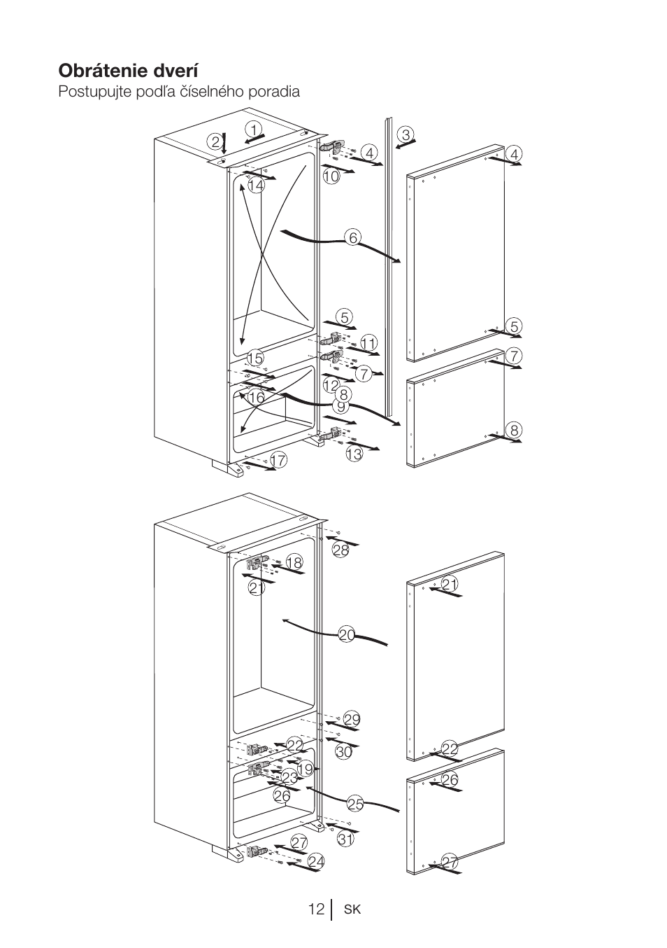 Obrátenie dverí | Blomberg KNM 1551 iF A+ User Manual | Page 188 / 312