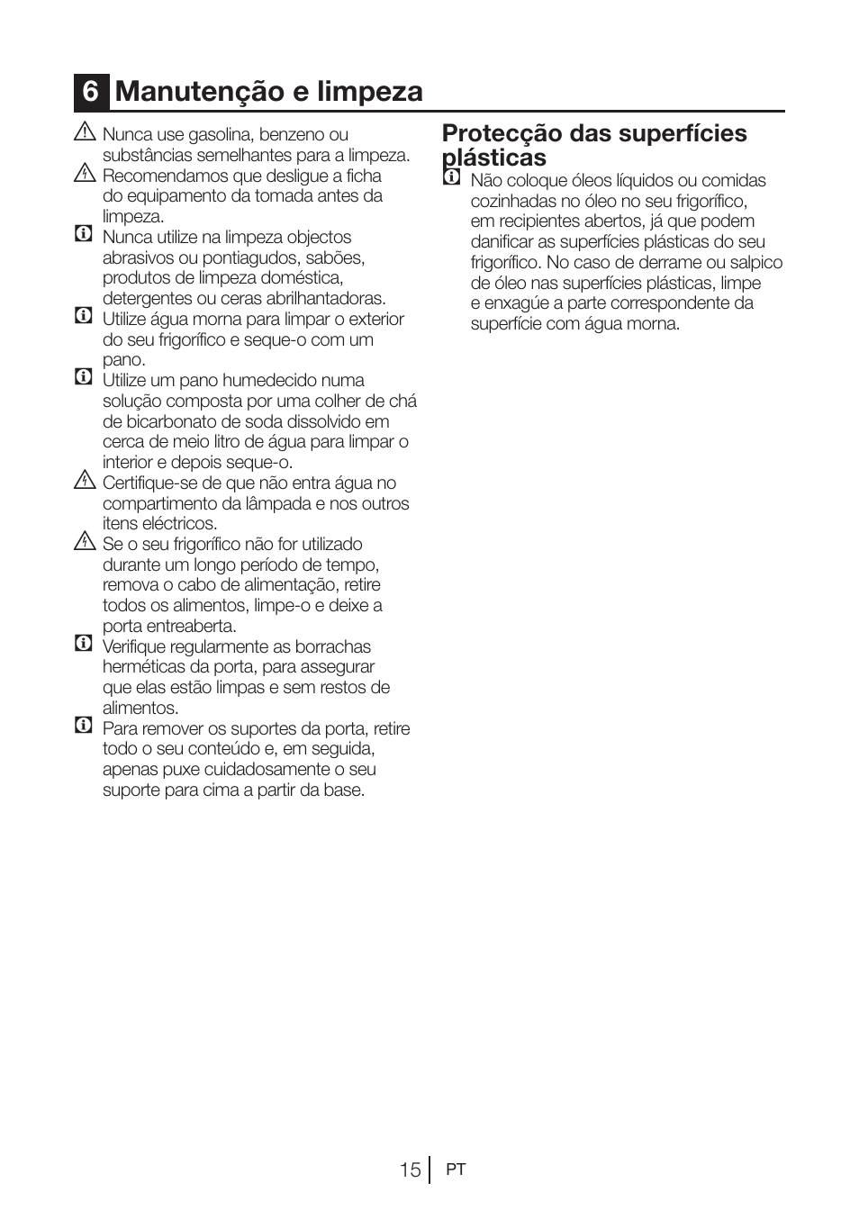 6manutenção e limpeza, Protecção das superfícies plásticas c | Blomberg KNM 1551 iF A+ User Manual | Page 248 / 312