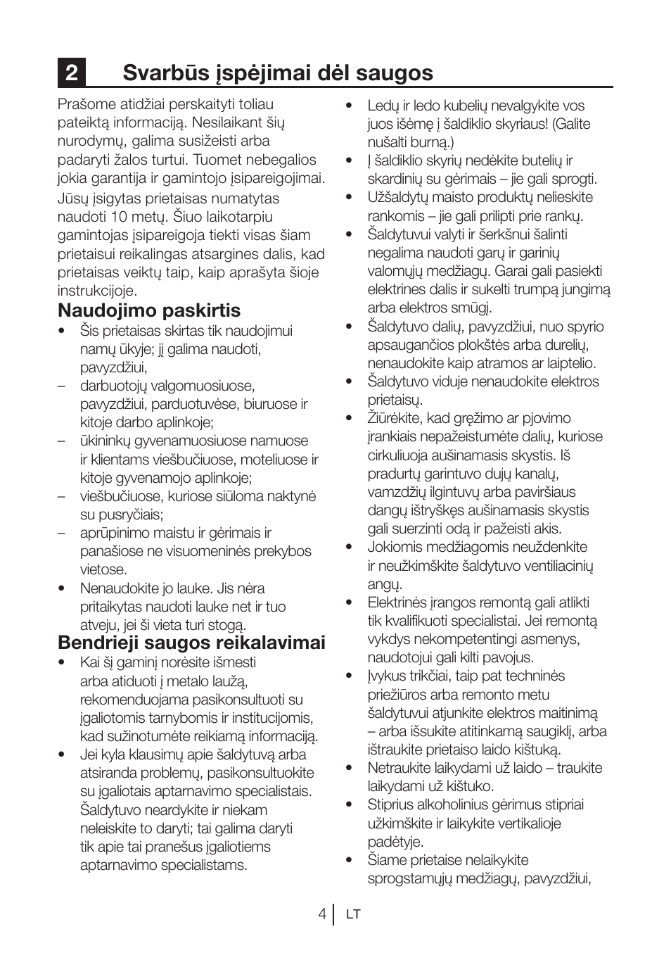 2svarbūs įspėjimai dėl saugos, Naudojimo paskirtis, Bendrieji saugos reikalavimai | Blomberg KNM 1551 iF A+ User Manual | Page 256 / 312