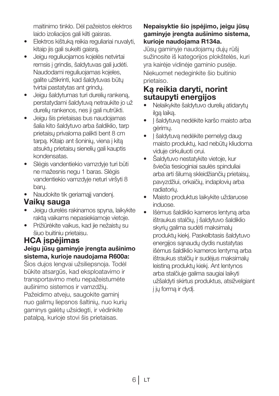Vaikų sauga, Hca įspėjimas, Ką reikia daryti, norint sutaupyti energijos | Blomberg KNM 1551 iF A+ User Manual | Page 258 / 312