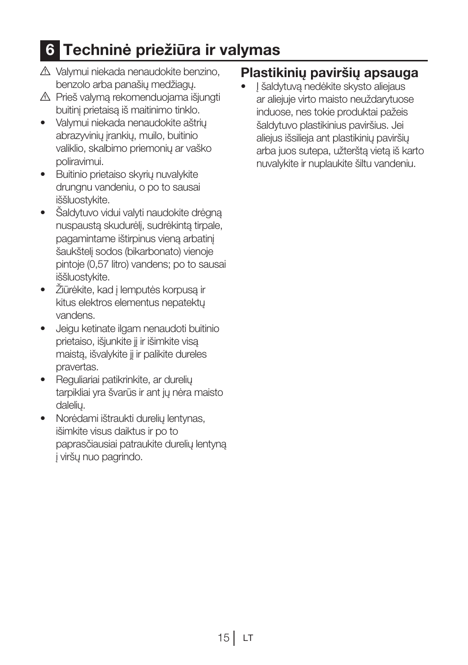 6techninė priežiūra ir valymas, Plastikinių paviršių apsauga | Blomberg KNM 1551 iF A+ User Manual | Page 267 / 312