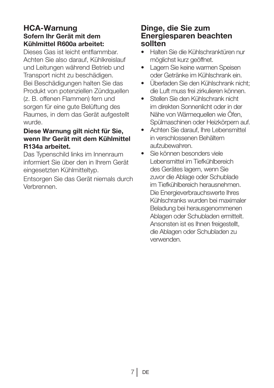 Hca-warnung, Dinge, die sie zum energiesparen beachten sollten | Blomberg KNM 1551 iF A+ User Manual | Page 30 / 312