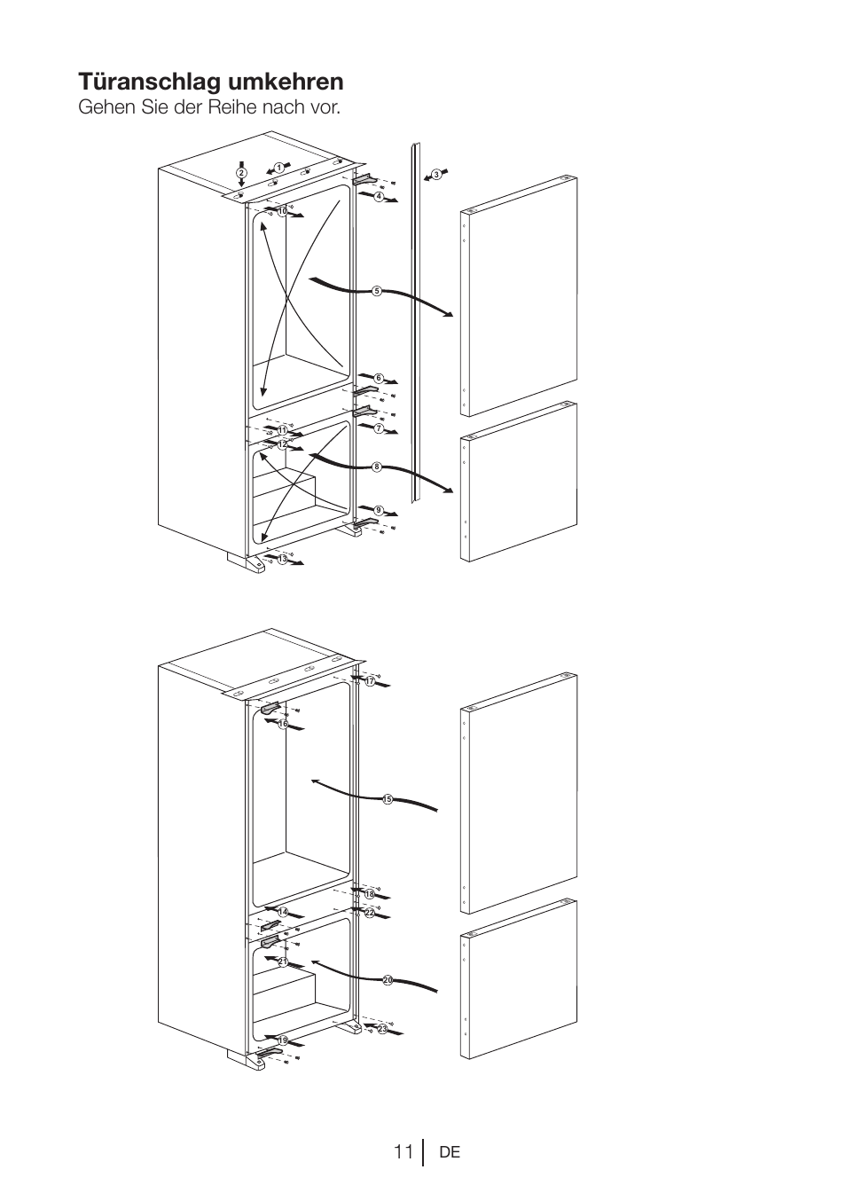 Türanschlag umkehren, Gehen sie der reihe nach vor | Blomberg KNM 1551 iF A+ User Manual | Page 34 / 312