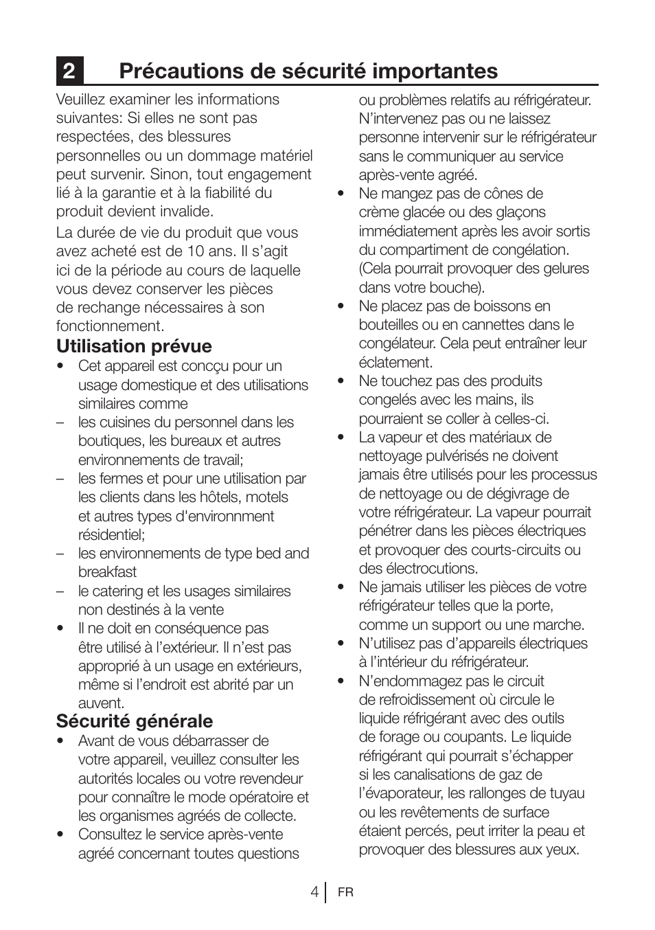 2précautions de sécurité importantes, Utilisation prévue, Sécurité générale | Blomberg KNM 1551 iF A+ User Manual | Page 47 / 312