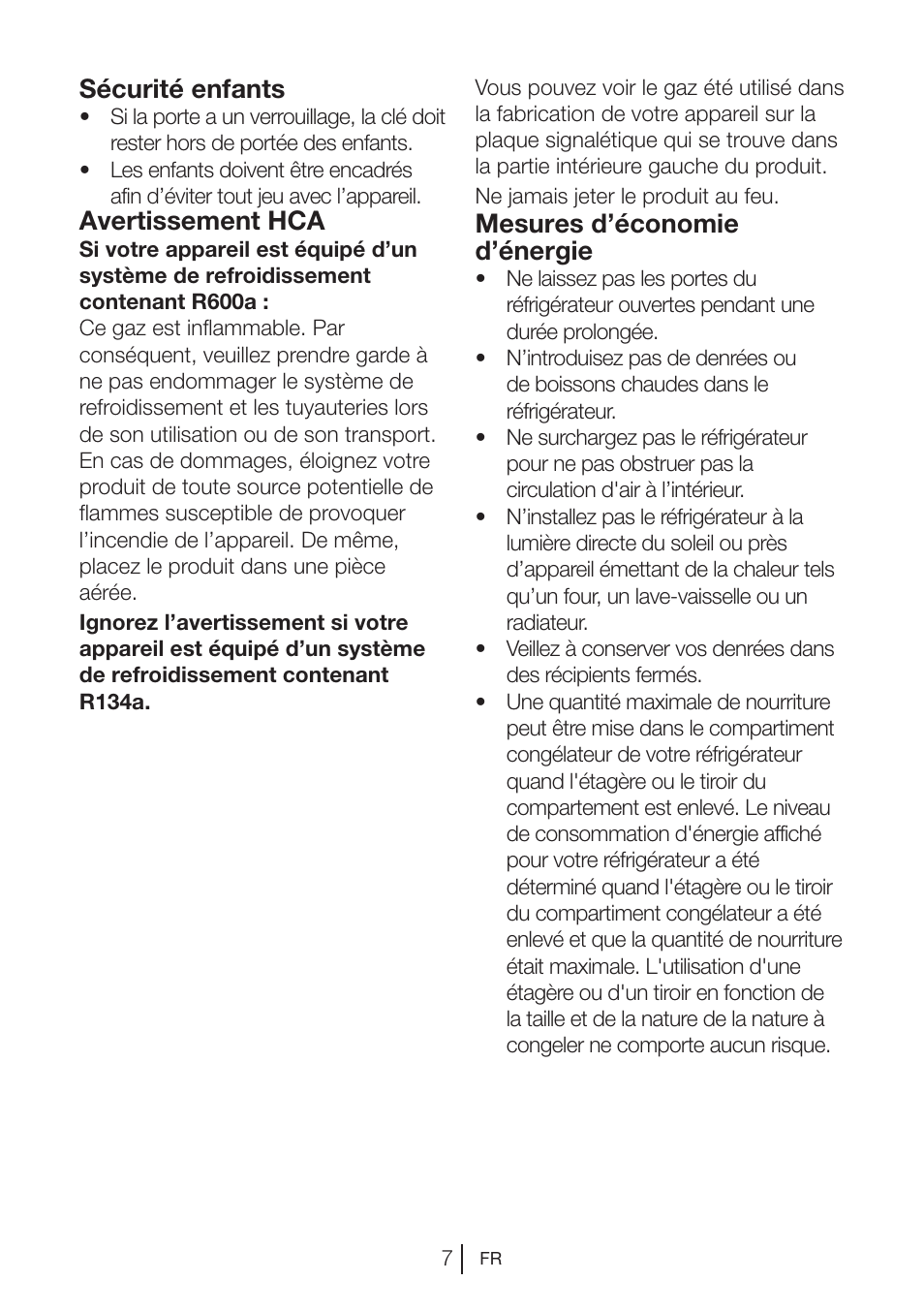 Sécurité enfants, Avertissement hca, Mesures d’économie d’énergie | Blomberg KNM 1551 iF A+ User Manual | Page 50 / 312