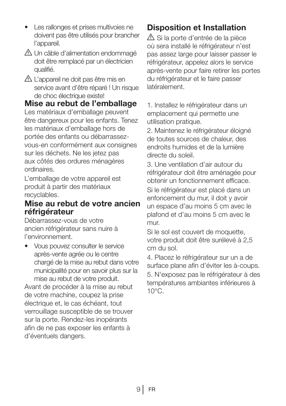 Mise au rebut de l’emballage, Mise au rebut de votre ancien réfrigérateur, Disposition et installation a | Blomberg KNM 1551 iF A+ User Manual | Page 52 / 312