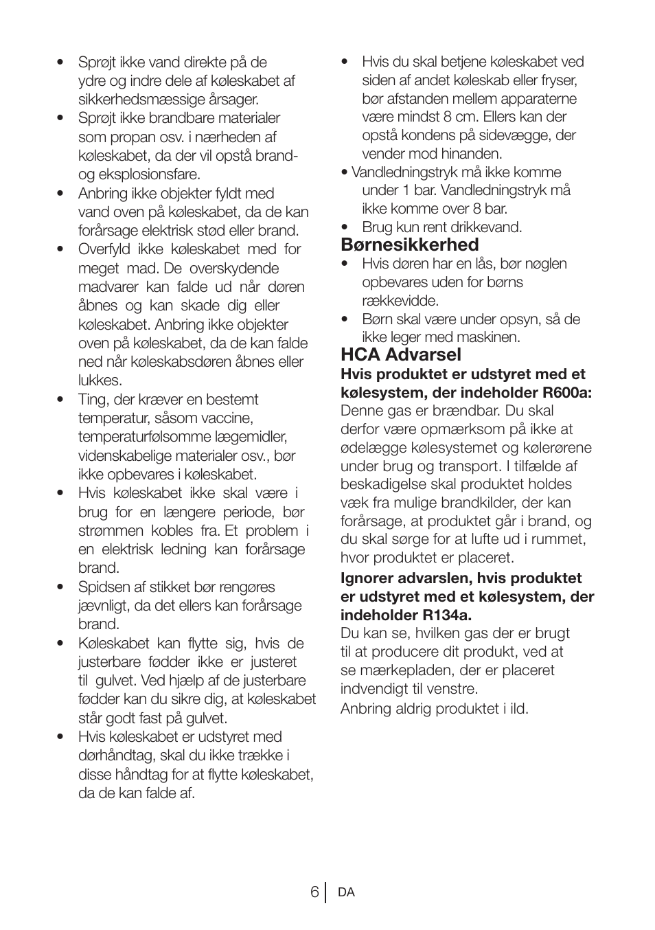 Børnesikkerhed, Hca advarsel | Blomberg KNM 1551 iF A+ User Manual | Page 69 / 312