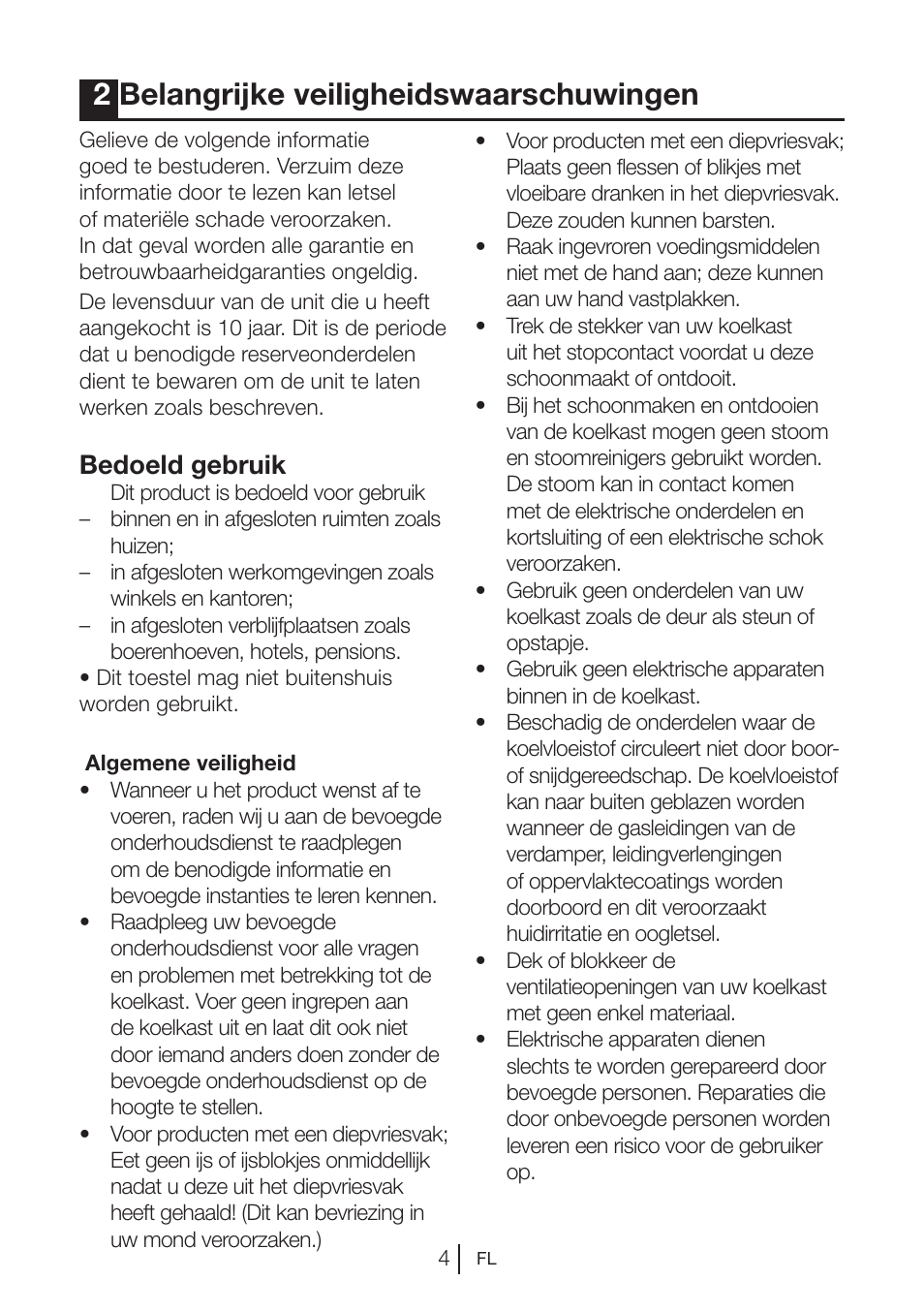 2belangrijke veiligheidswaarschuwingen, Bedoeld gebruik | Blomberg KNM 1551 iF A+ User Manual | Page 86 / 312