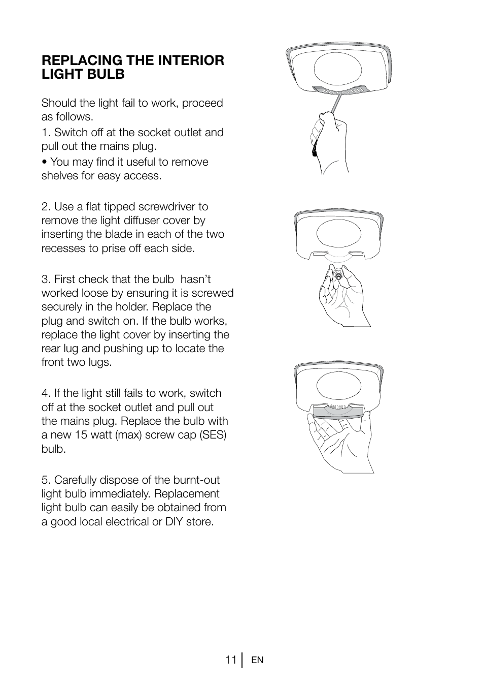 Replacing the interior light bulb | Blomberg KNM 1561 i User Manual | Page 12 / 34