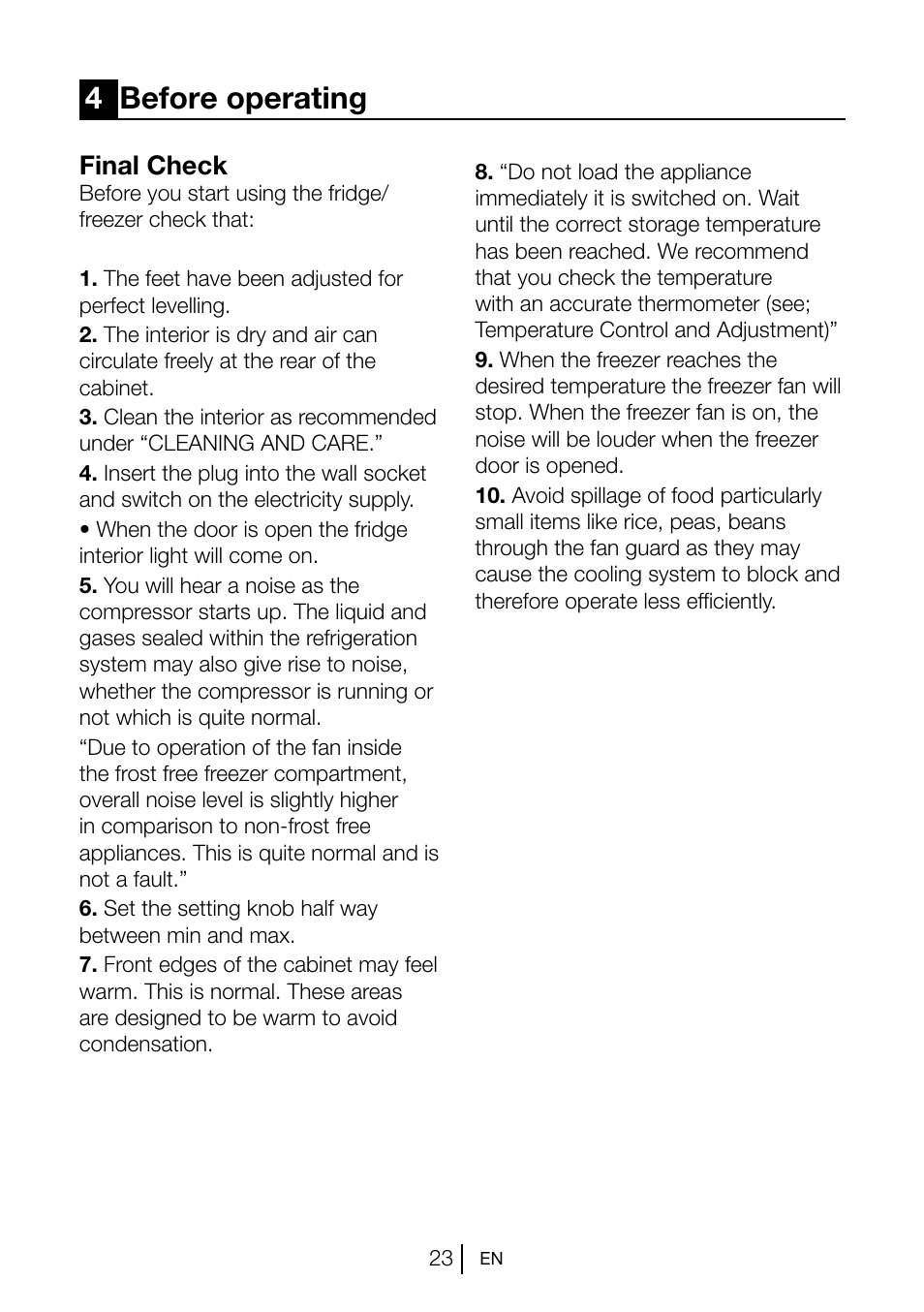 4 before operating, Final check | Blomberg KNM 1561 i User Manual | Page 24 / 34