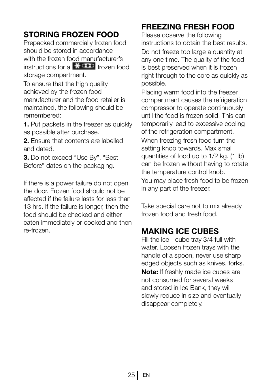 Storing frozen food, Freezing fresh food, Making ice cubes | Blomberg KNM 1561 i User Manual | Page 26 / 34