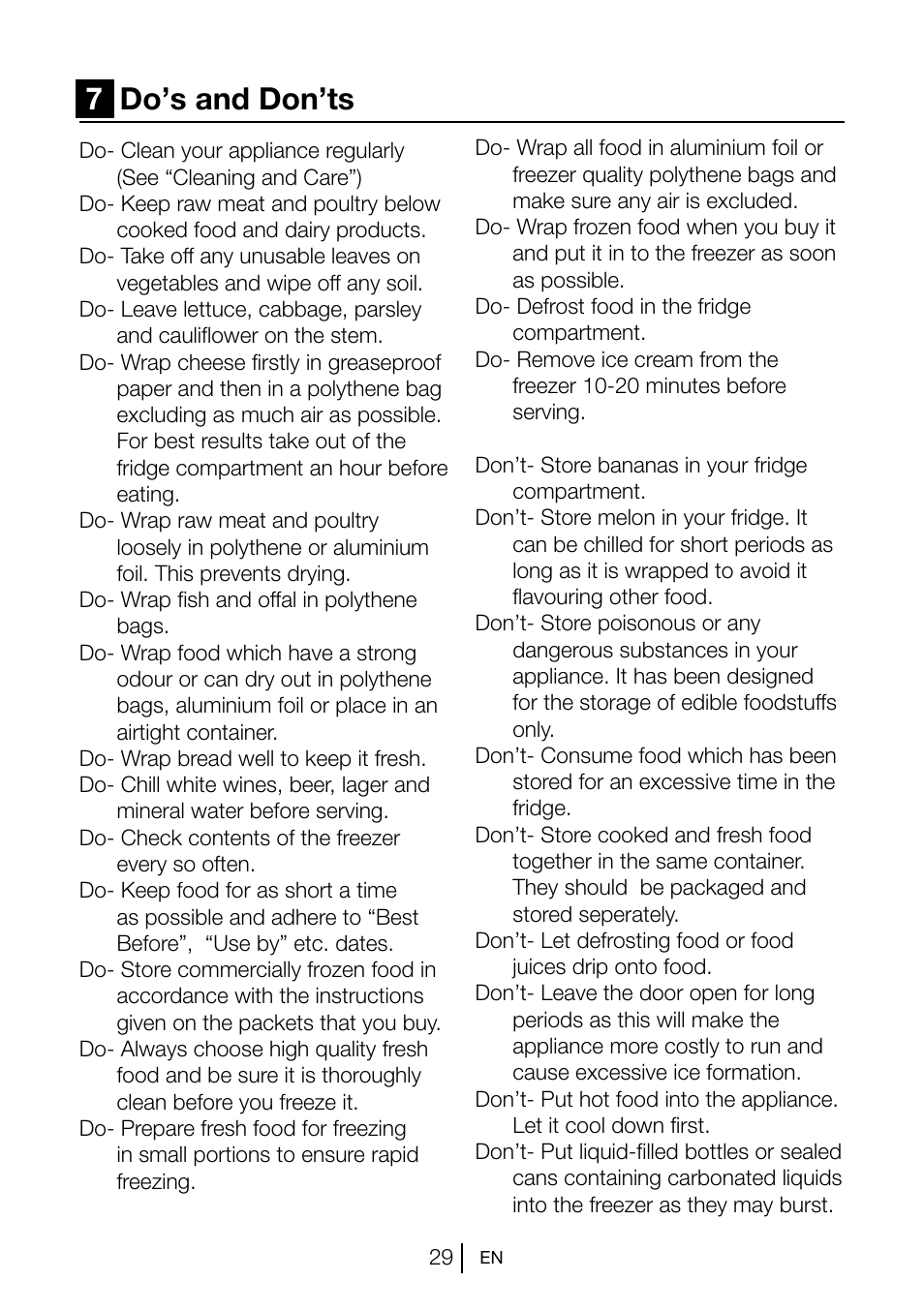 7do’s and don’ts | Blomberg KNM 1561 i User Manual | Page 30 / 34