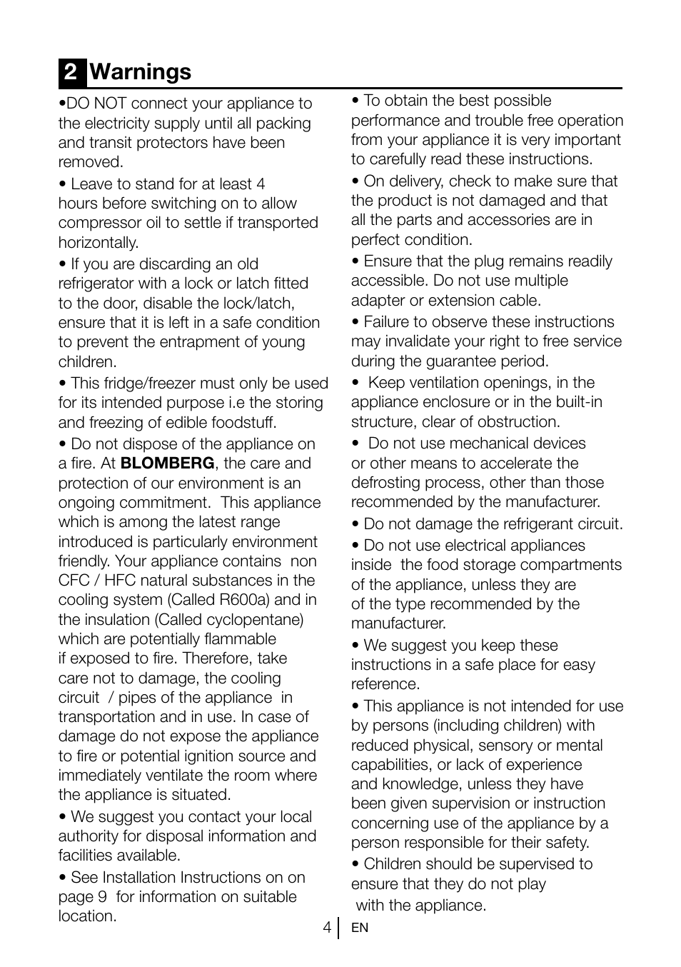 2warnings | Blomberg KNM 1561 i User Manual | Page 5 / 34