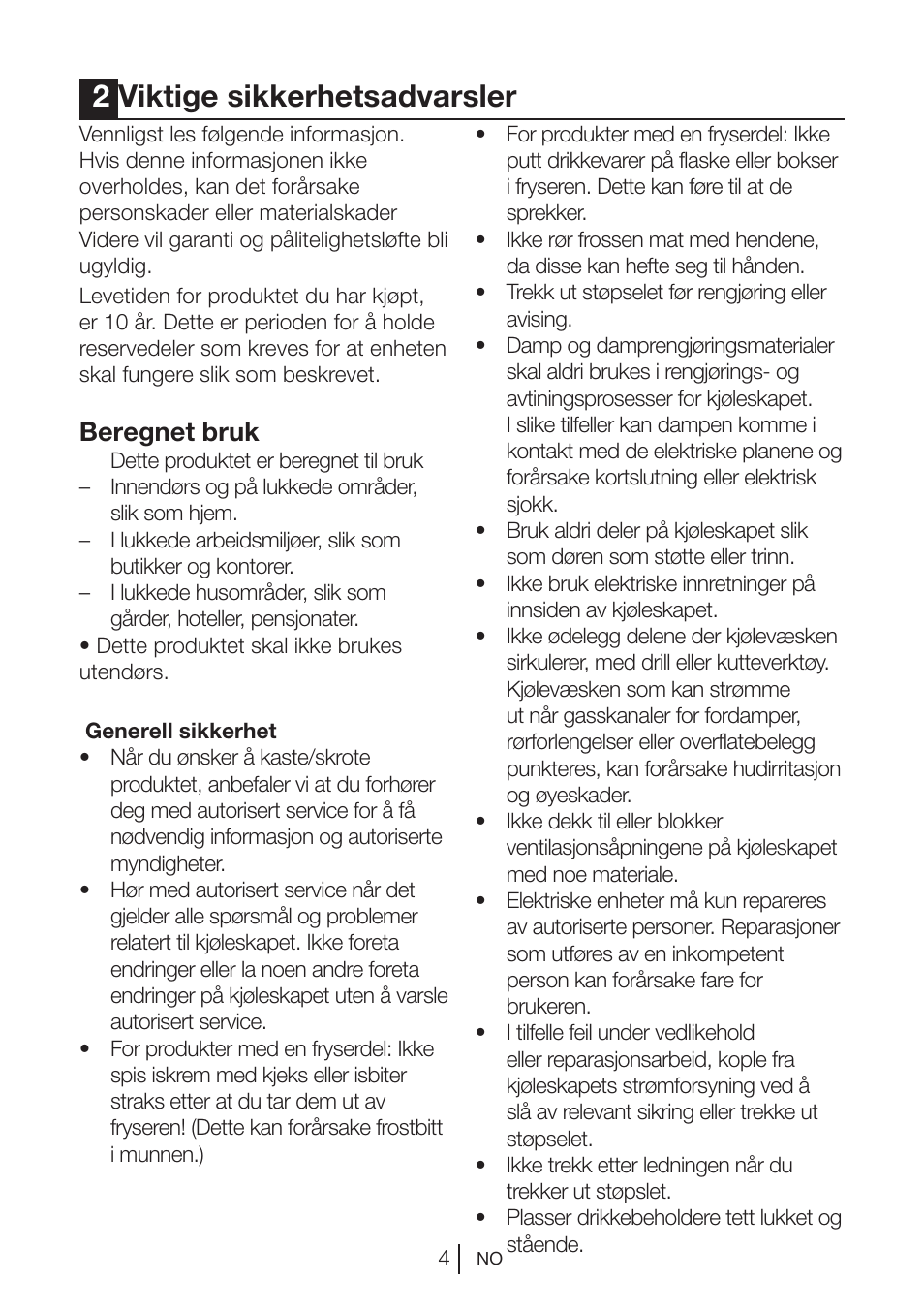 2viktige sikkerhetsadvarsler, Beregnet bruk | Blomberg DSM 1510 i User Manual | Page 102 / 135