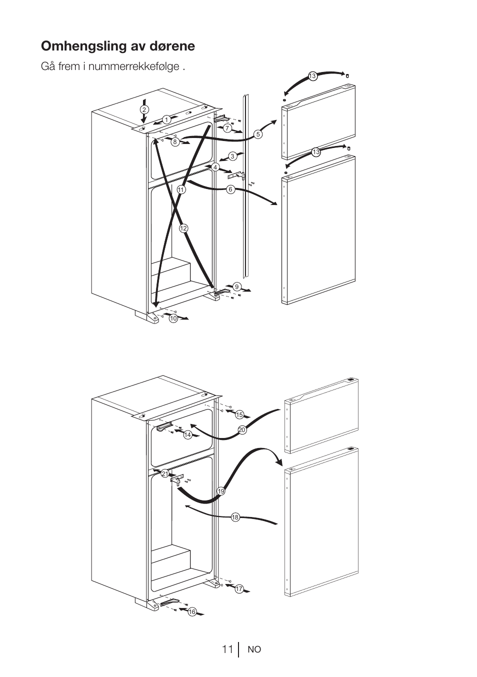 Omhengsling av dørene, Gå frem i nummerrekkefølge | Blomberg DSM 1510 i User Manual | Page 109 / 135