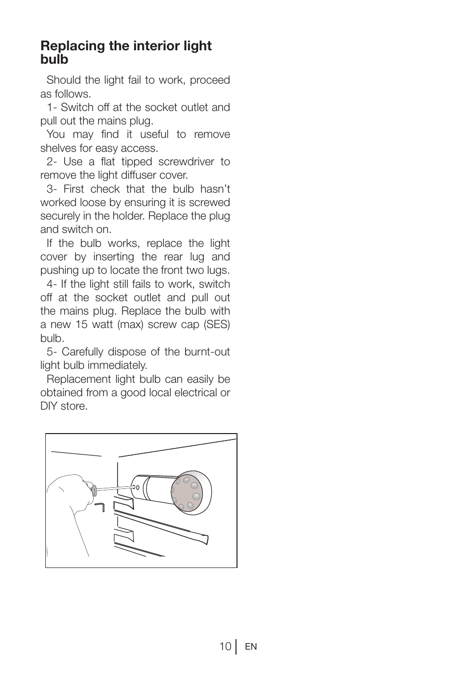 Replacing the interior light bulb | Blomberg DSM 1510 i User Manual | Page 11 / 135