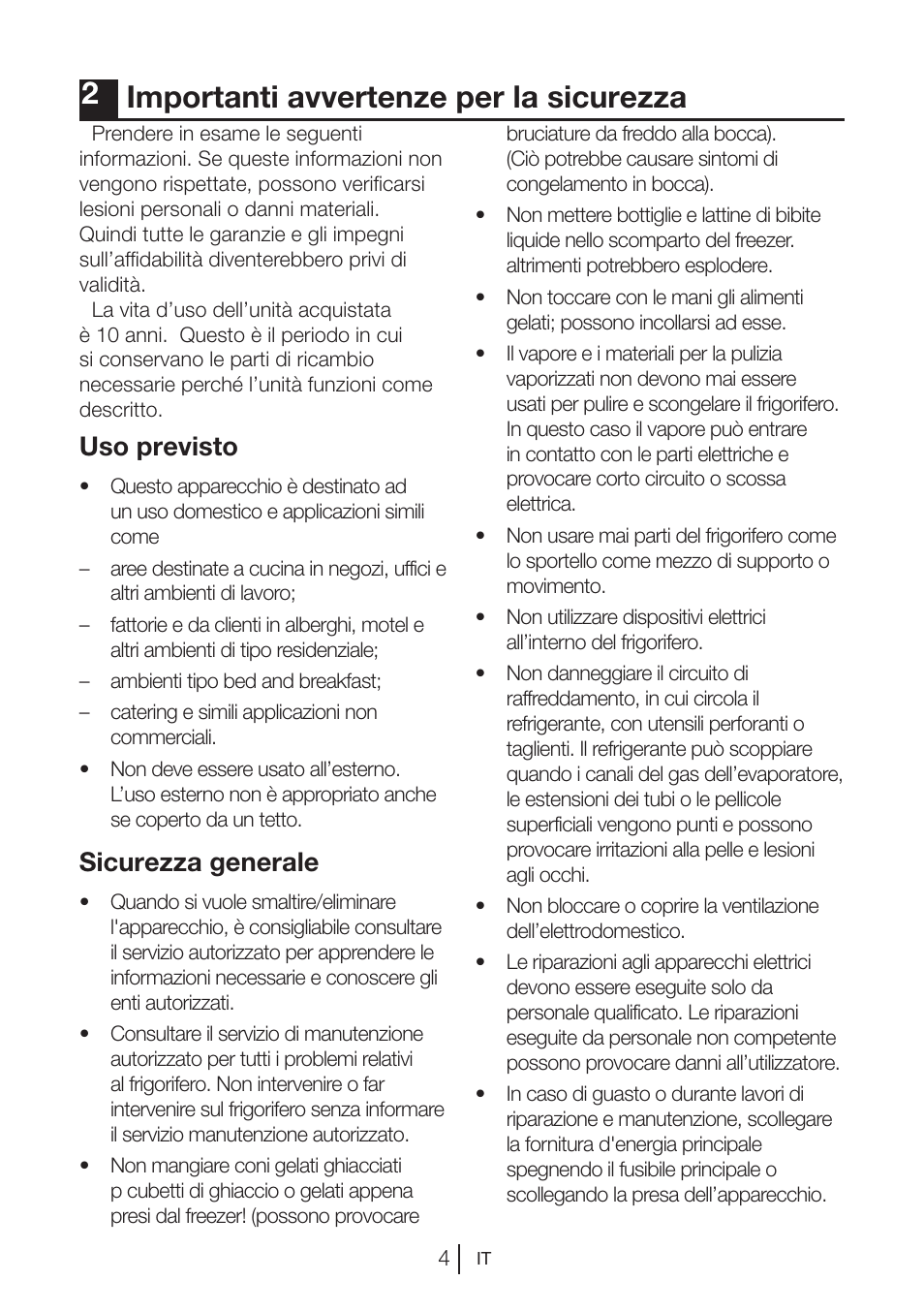 2importanti avvertenze per la sicurezza, Uso previsto, Sicurezza generale | Blomberg DSM 1510 i User Manual | Page 120 / 135