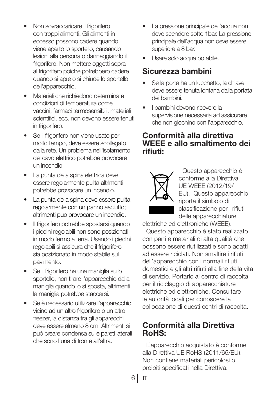 Sicurezza bambini, Conformità alla direttiva rohs | Blomberg DSM 1510 i User Manual | Page 122 / 135