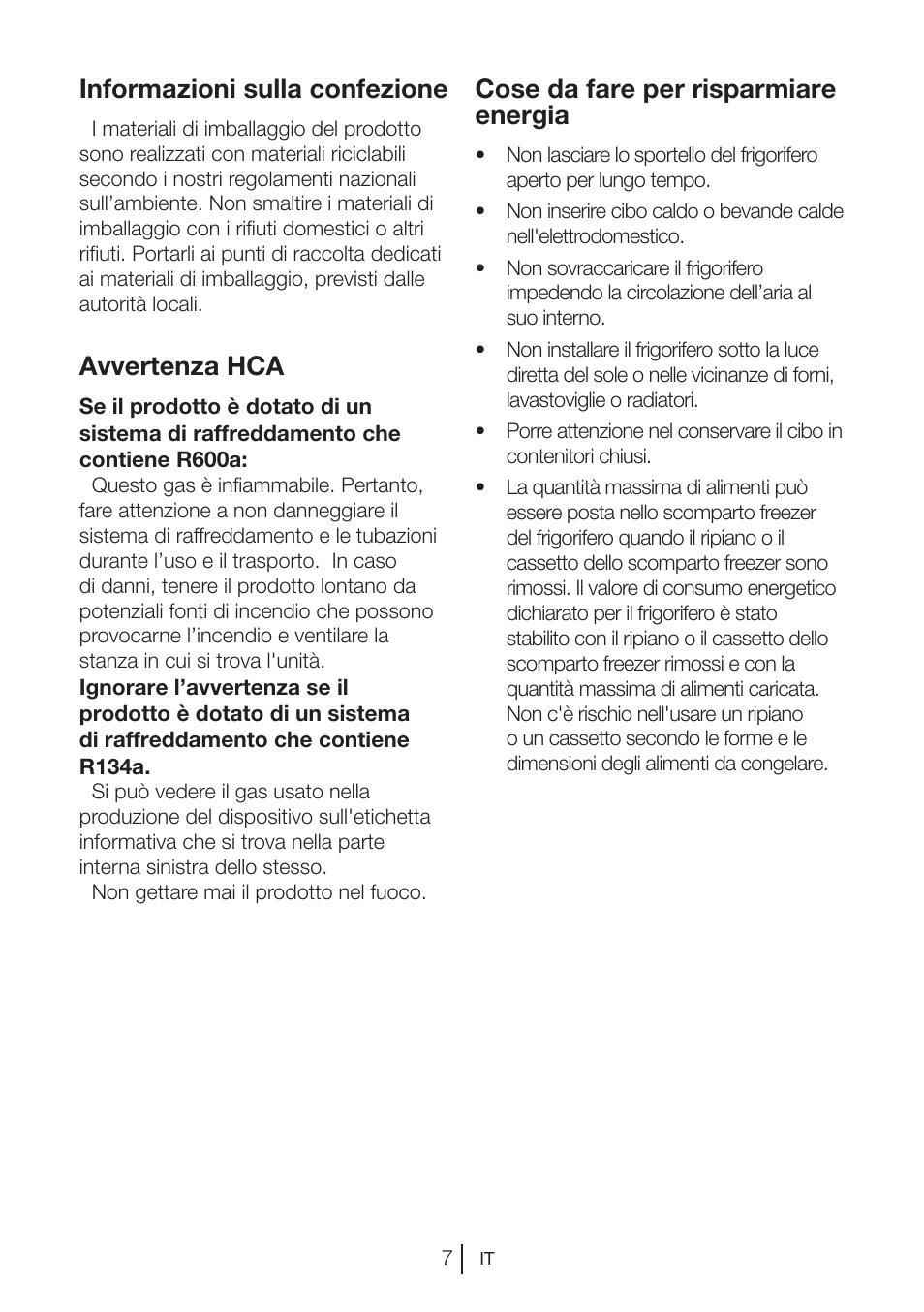 Informazioni sulla confezione, Avvertenza hca, Cose da fare per risparmiare energia | Blomberg DSM 1510 i User Manual | Page 123 / 135