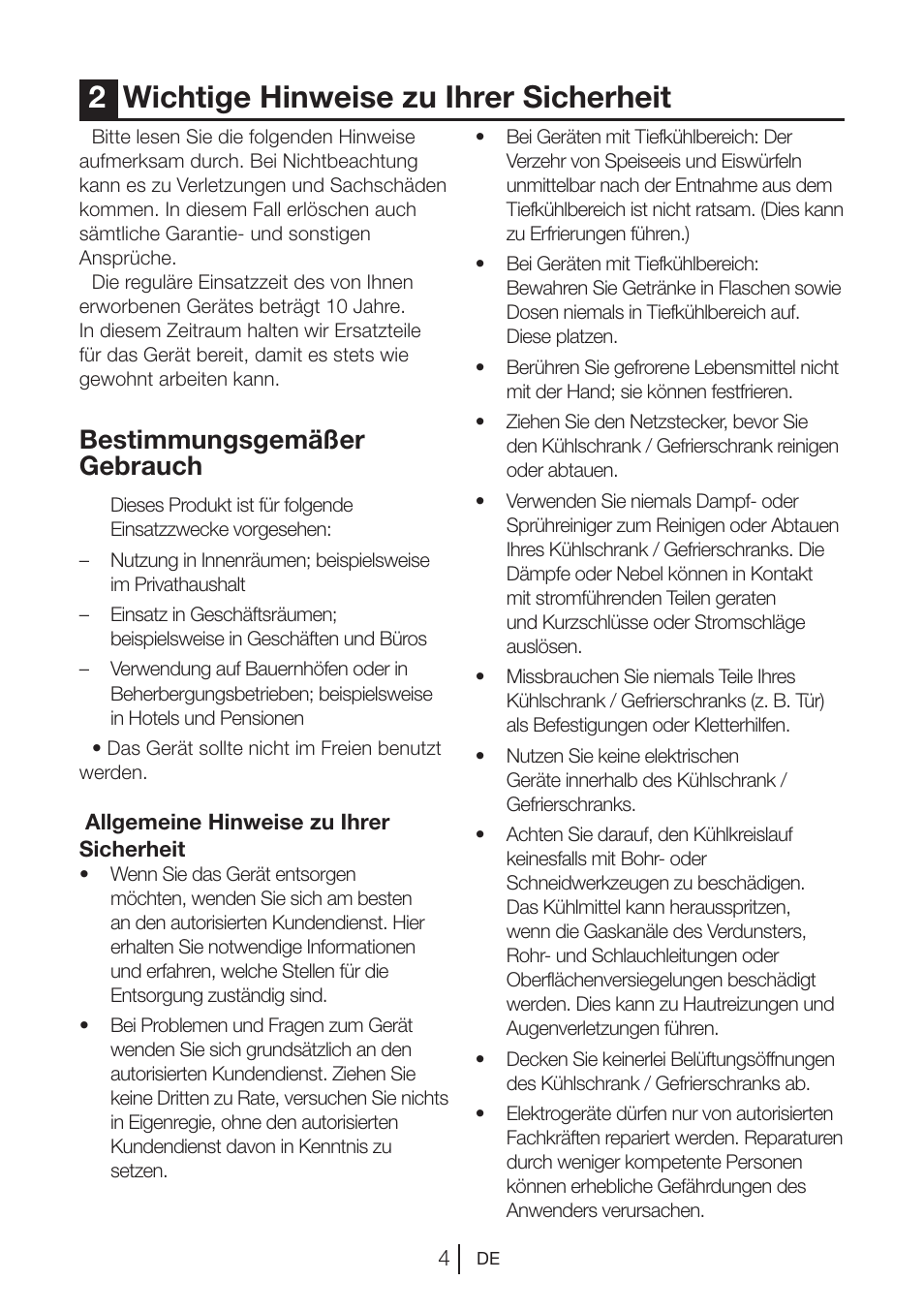 2wichtige hinweise zu ihrer sicherheit, Bestimmungsgemäßer gebrauch | Blomberg DSM 1510 i User Manual | Page 24 / 135