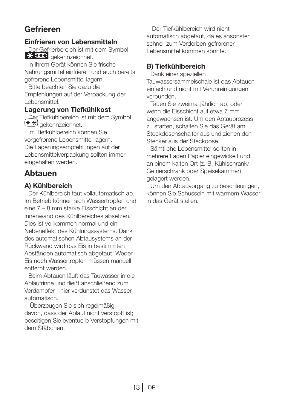 Gefrieren, Abtauen | Blomberg DSM 1510 i User Manual | Page 33 / 135