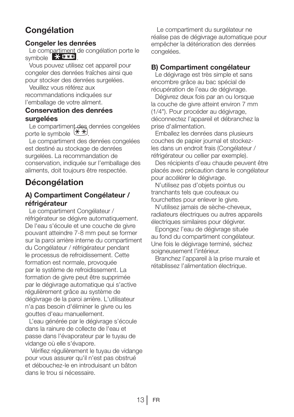 Congélation, Décongélation | Blomberg DSM 1510 i User Manual | Page 52 / 135
