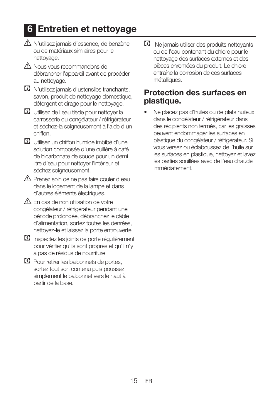 6entretien et nettoyage, Protection des surfaces en plastique | Blomberg DSM 1510 i User Manual | Page 54 / 135