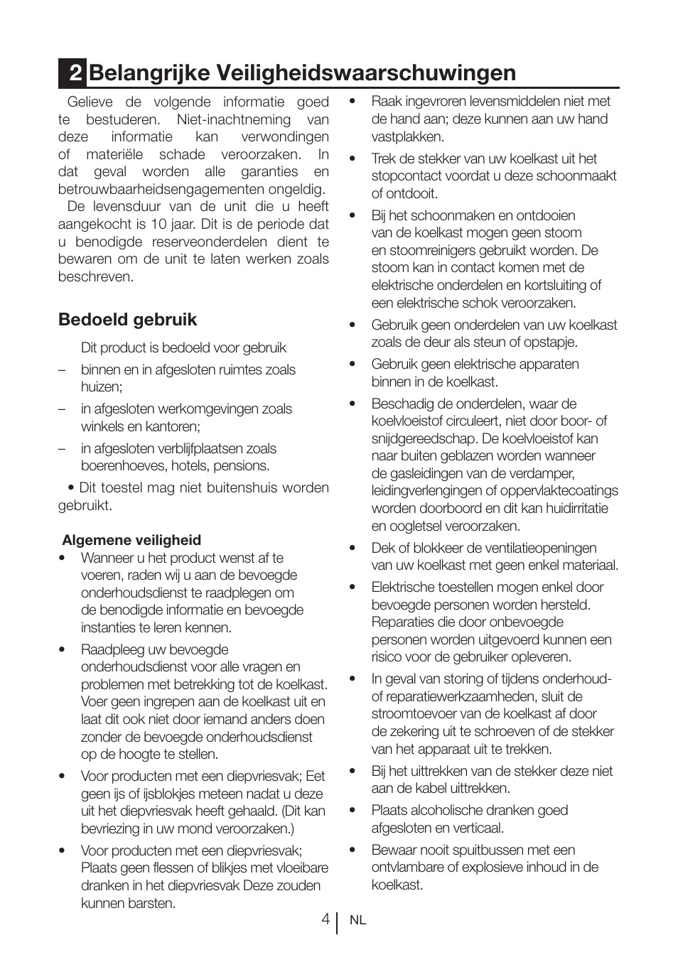 2belangrijke veiligheidswaarschuwingen, Bedoeld gebruik | Blomberg DSM 1510 i User Manual | Page 62 / 135