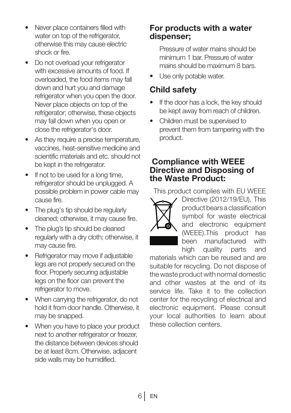 For products with a water dispenser, Child safety | Blomberg DSM 1510 i User Manual | Page 7 / 135