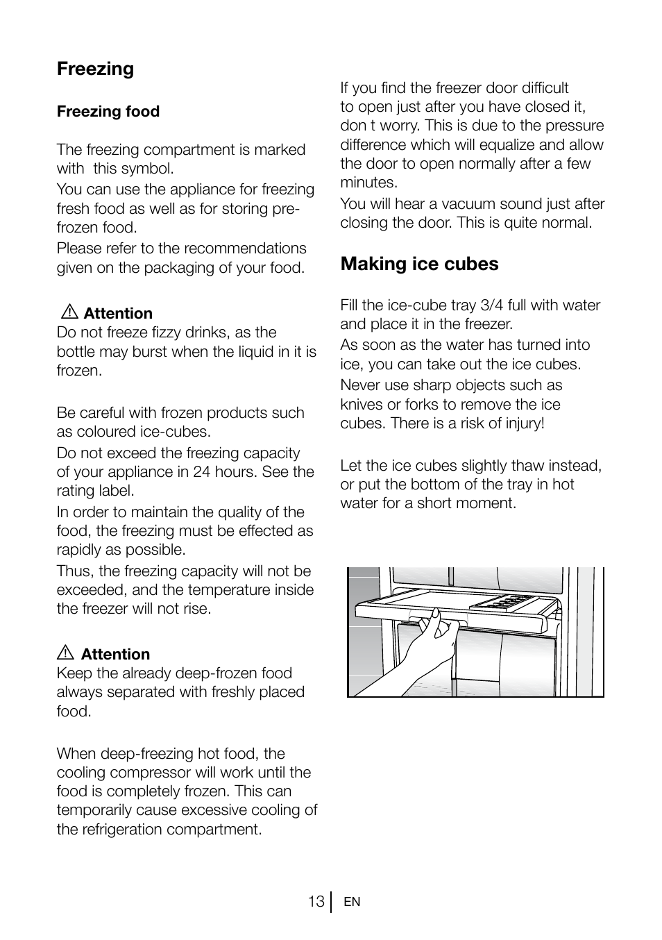 Freezing, Making ice cubes | Blomberg FNT 1580 i A+ User Manual | Page 15 / 23
