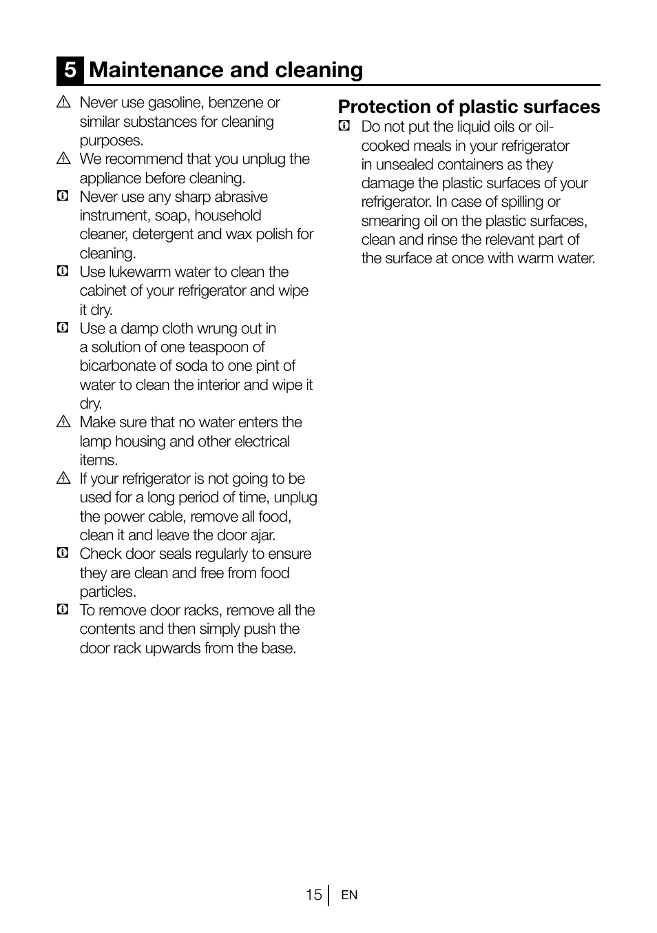 5maintenance and cleaning, Protection of plastic surfaces | Blomberg FNT 1580 i A+ User Manual | Page 17 / 23