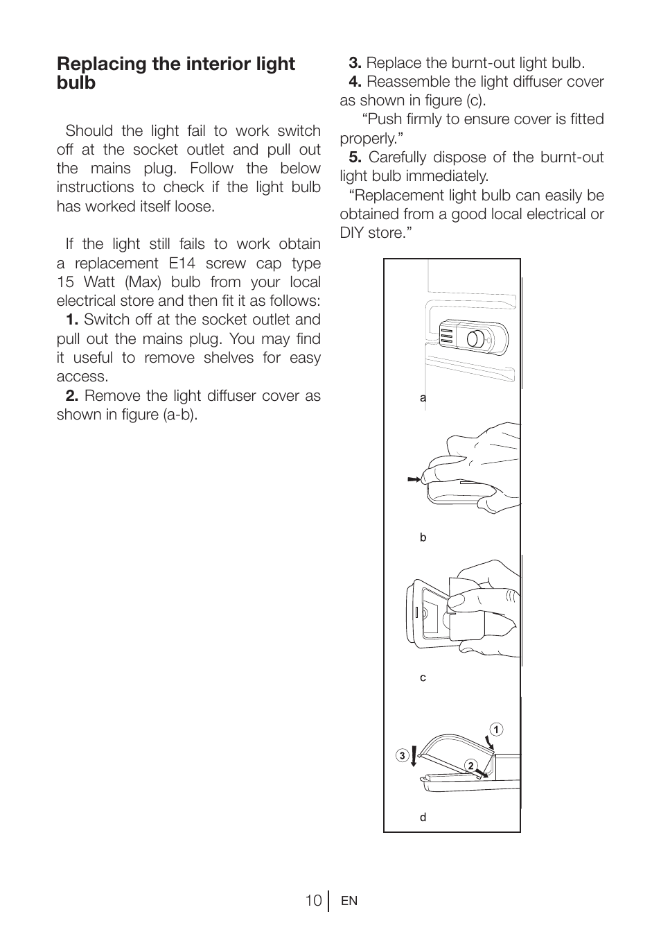 Replacing the interior light bulb | Blomberg SSM 1350 iF A++ User Manual | Page 11 / 165
