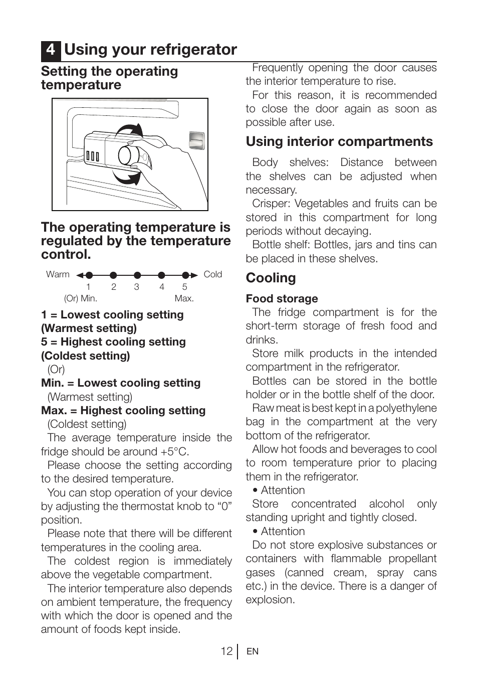 4using your refrigerator, Using interior compartments, Cooling | Blomberg SSM 1350 iF A++ User Manual | Page 13 / 165