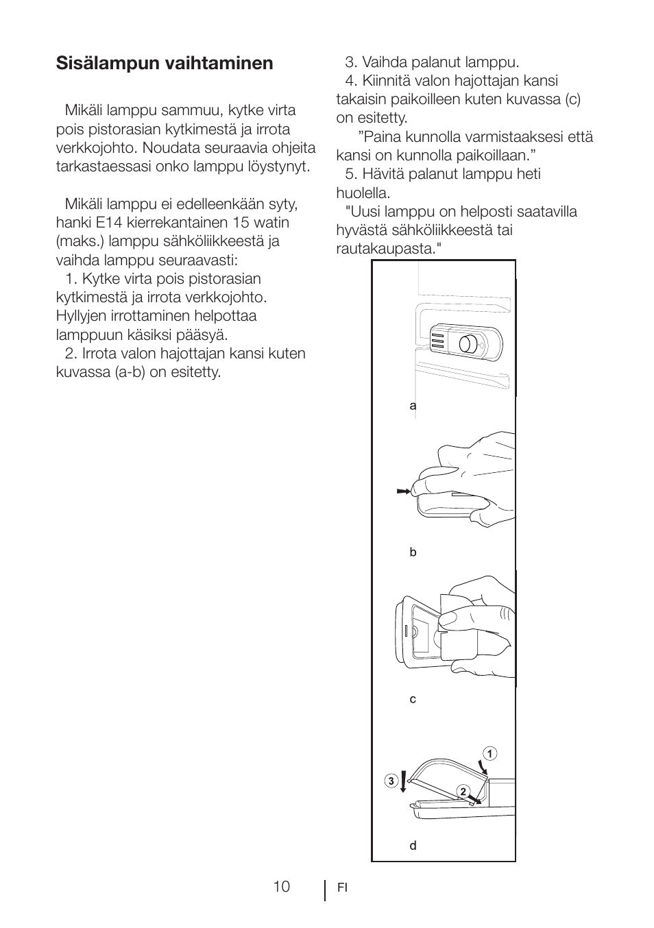 Sisälampun vaihtaminen | Blomberg SSM 1350 iF A++ User Manual | Page 138 / 165